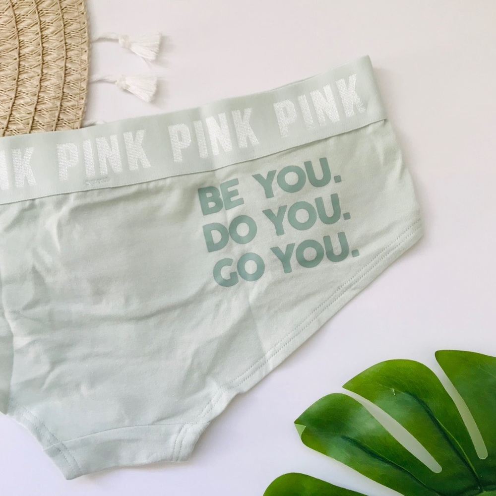 Victoria’s Secret PINK Logo Hipster Panty Pale Green With Graphic Medium NEW